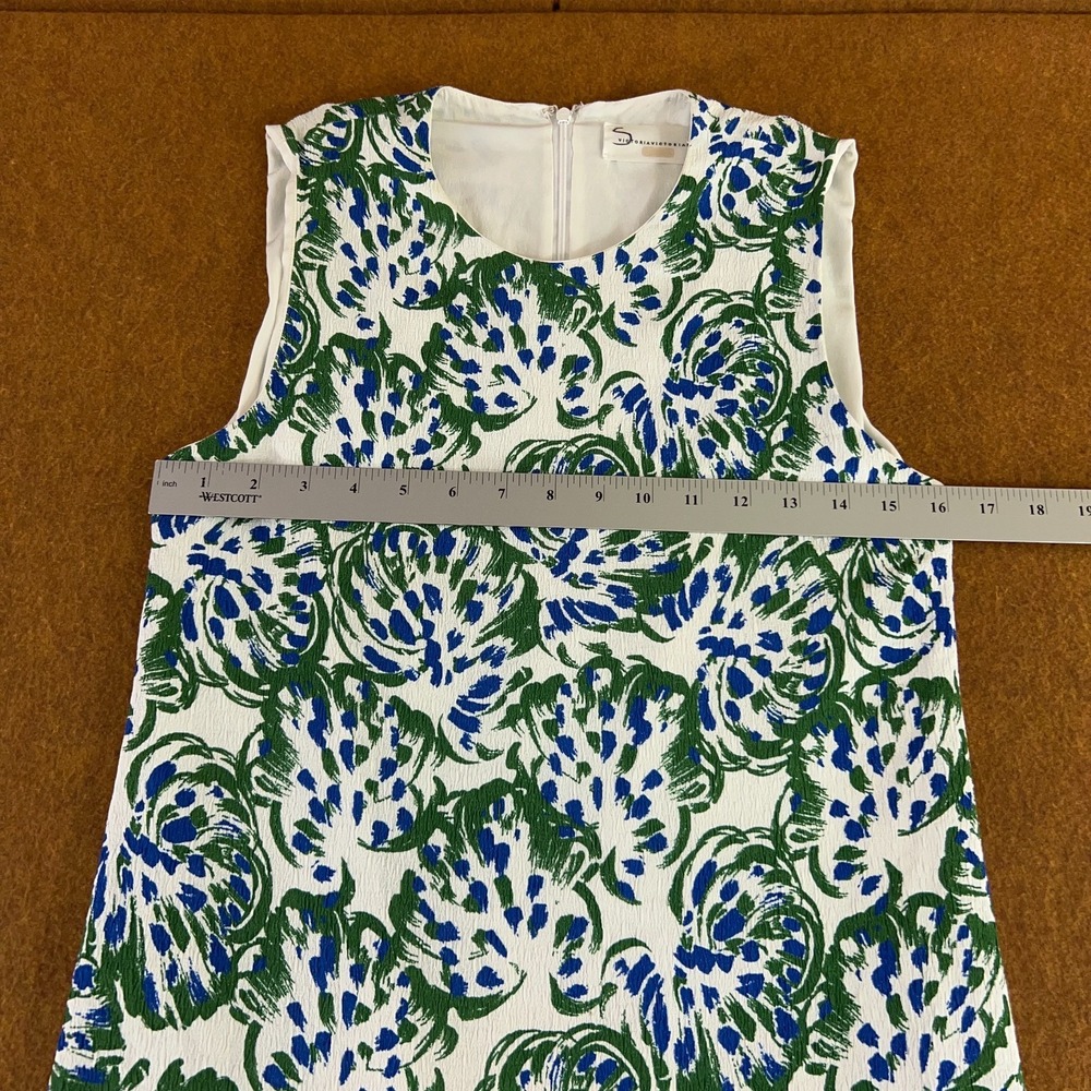 Victoria Beckham White Mini Dress with Blue and Green Floral Motif - Picture 8 of 12